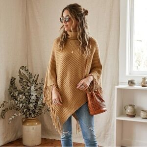 Quagga Green Label Knit Poncho Fringed Hem Recycled